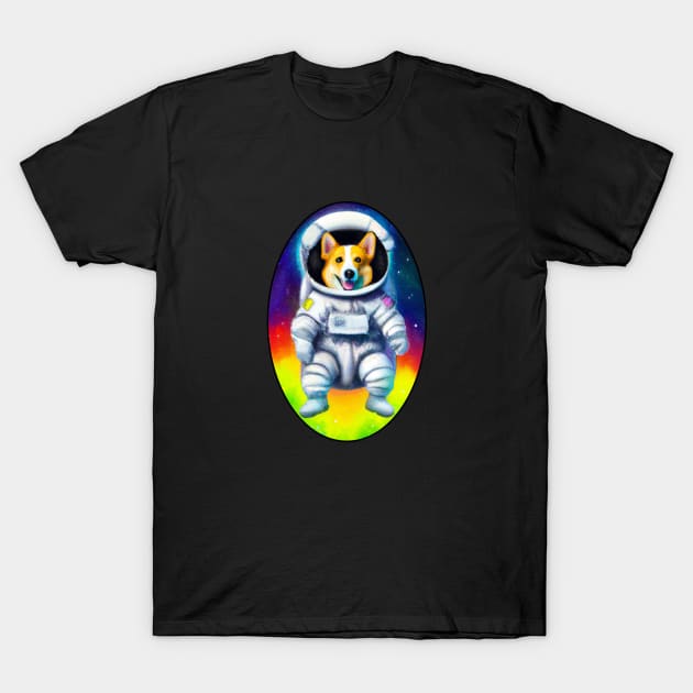 Corgi Space Rainbow Astronaut T-Shirt by Oviseon